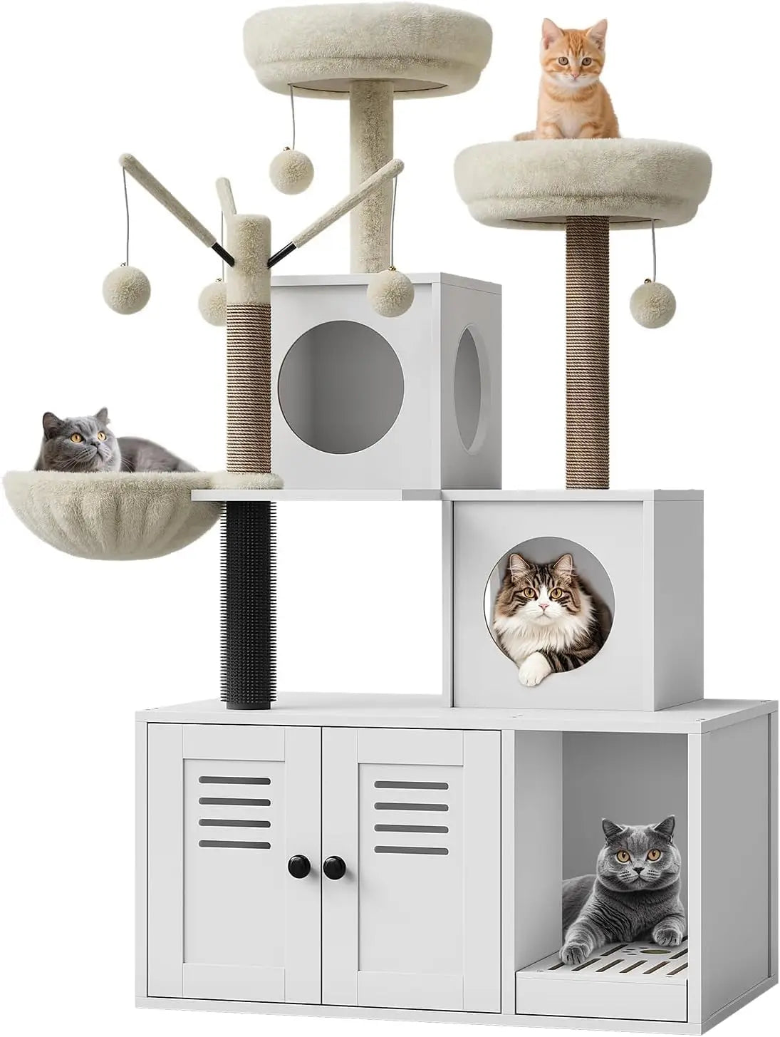 Garvee Cat Tree With Hidden Litter Cabinet, Hammock And Perches