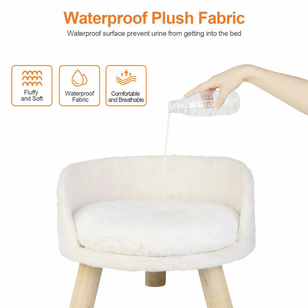 Plush Cat Sofa Bed With Washable Cushion And Wooden Legs