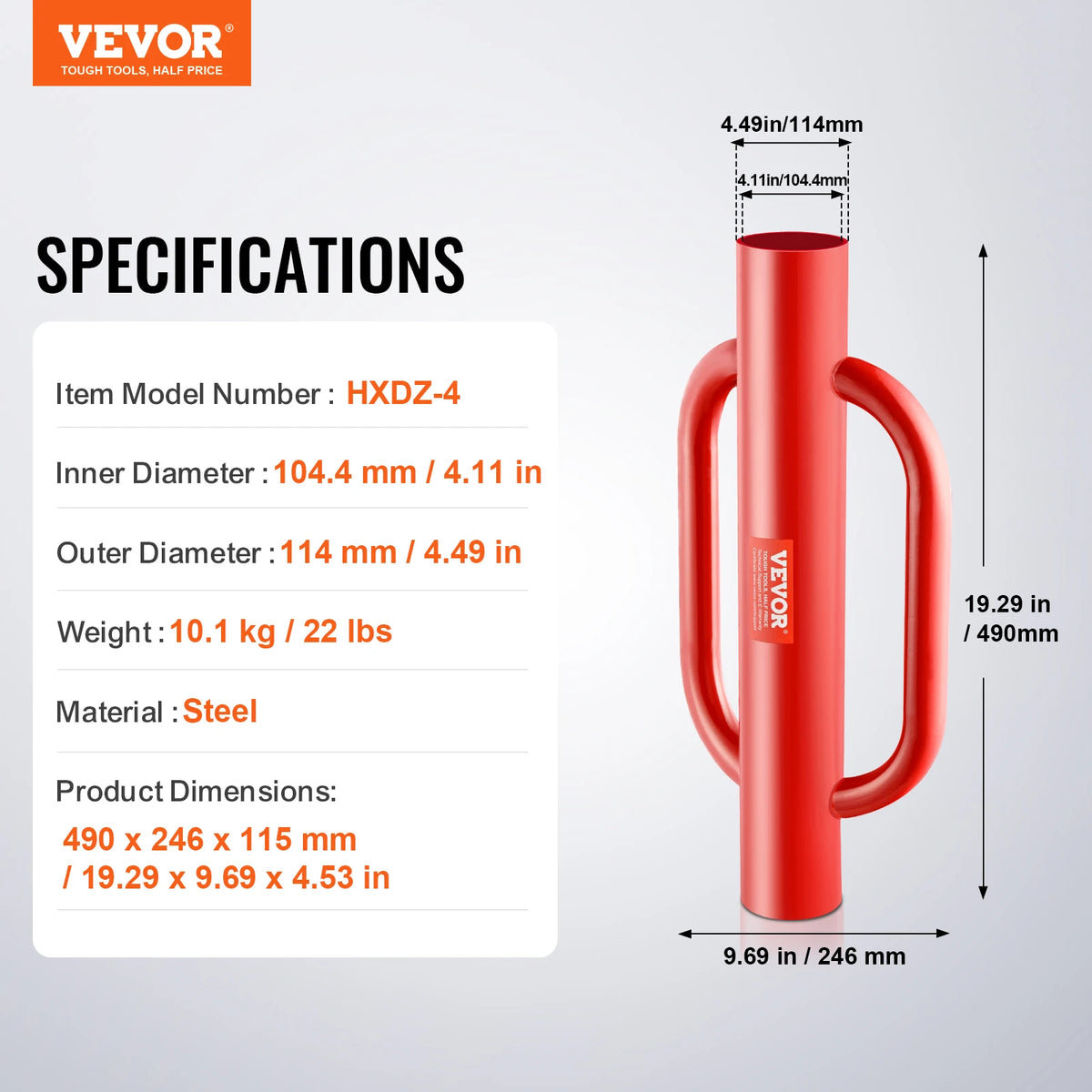 VEVOR Heavy Duty Carbon Steel Handheld Fence Post Driver