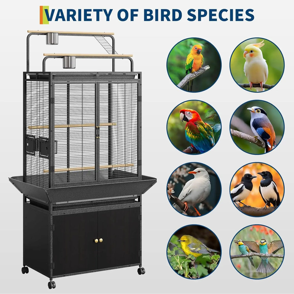 HiMISS Metal Bird Cage with Rolling Corner Stand and Playtop