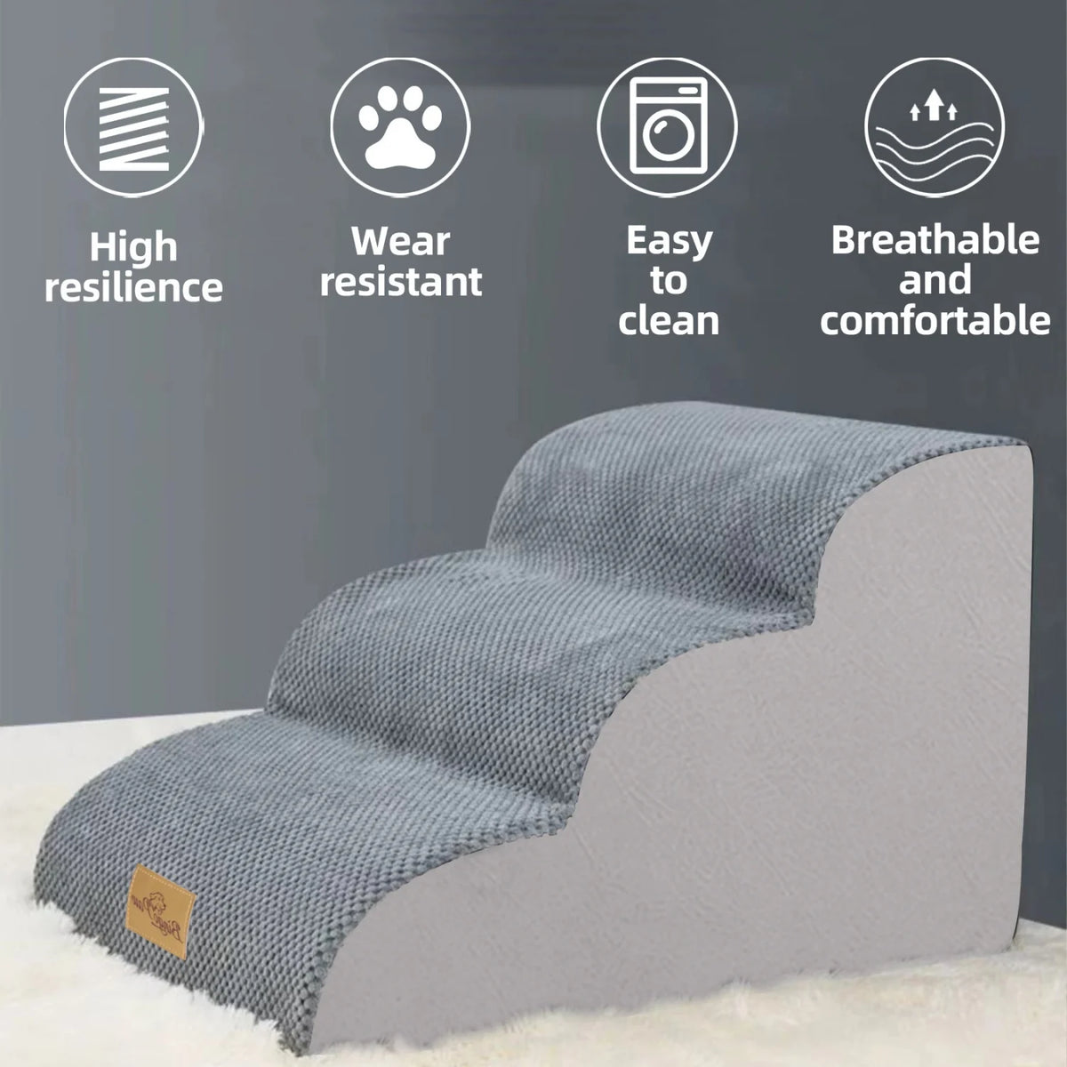 Curved Small Dog Stairs With Removable Cover For Bed Or Couch