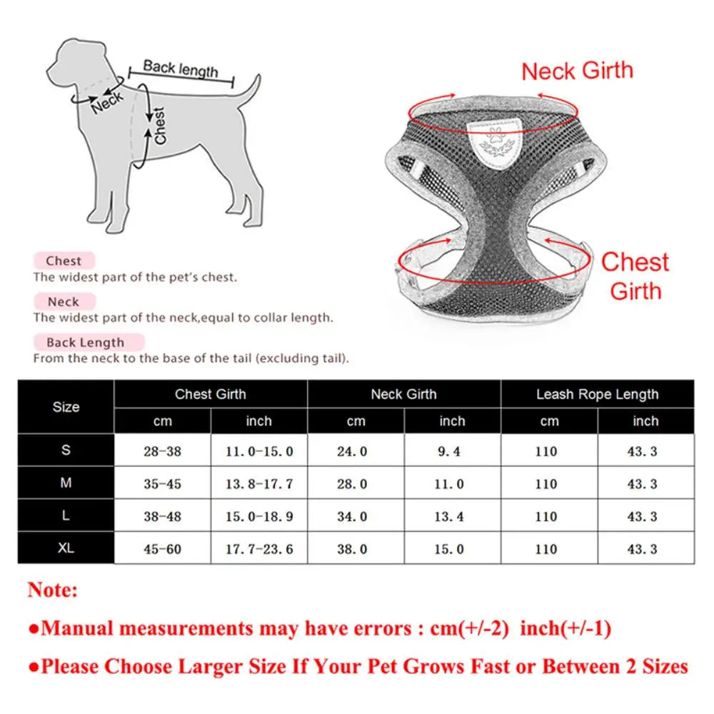 Adjustable Reflective Escape Proof Dog Cat Harness Leash Set Vest