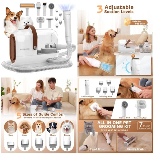 XMSJ Low Noise Dog Grooming Vacuum Kit With Pet Clippers