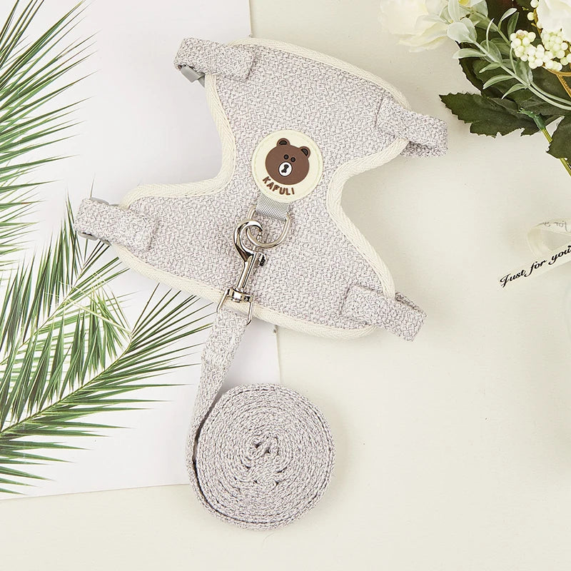 Padded Linen Rabbit Harness And Leash Set For Outdoor Walks