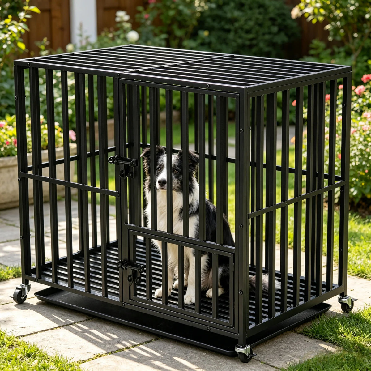 Bingopaw Heavy Duty Metal Dog Crate With Four Wheels