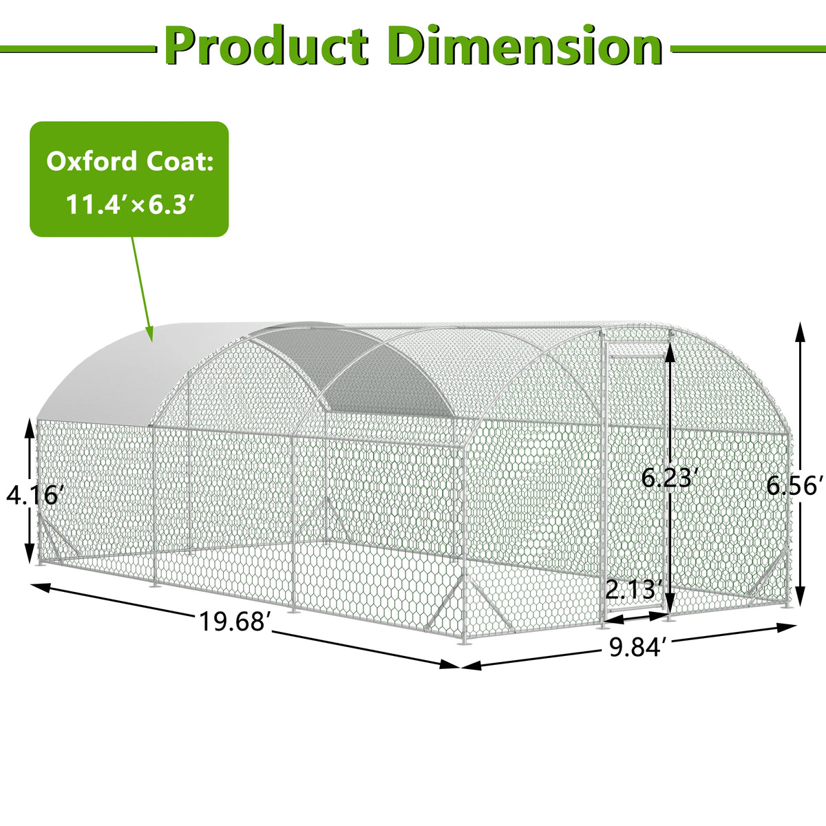 9.84x19.68x6.56 FT Dome Galvanized Steel Chicken Coop Run Large UV Waterproof Cover Walk In Poultry Pen For Chickens Ducks Rabbits Backyard Outdoor