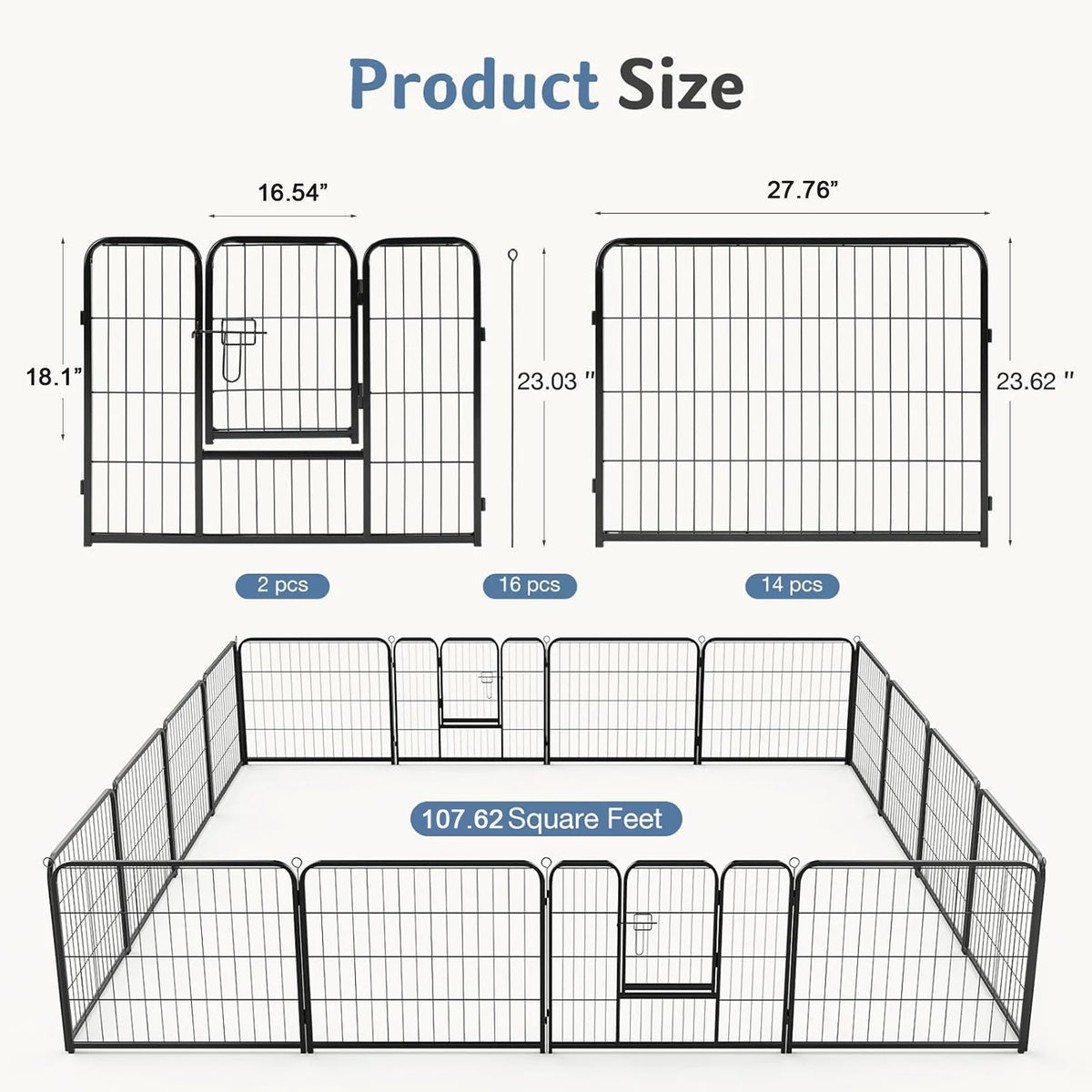 JHK Durable Foldable Metal Dog Playpen For Outdoor Use