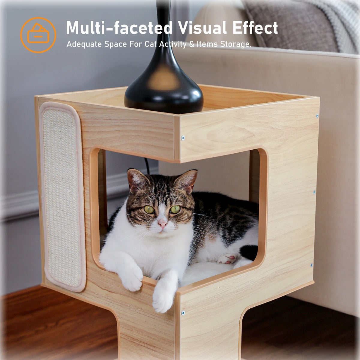 PAWZ Road Wood Cat Condo Tower With Removable Scratching Pad