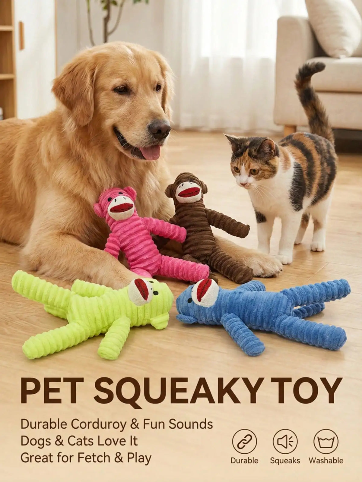 Armadillo Squeaky Plush Dog Chew Toy for Dental Cleaning Play