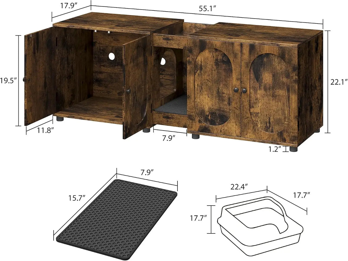 Garvee Double Cat Litter Box Enclosure Furniture With Storage