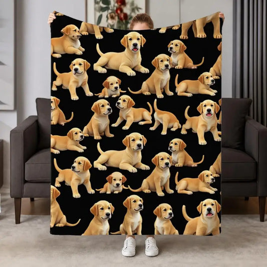 Golden Retriever Puppy Weighted Flannel Blanket For Cozy Comfort