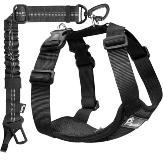 Adjustable Dog Car Harness Seatbelt Double Clips Breathable Nylon Vest