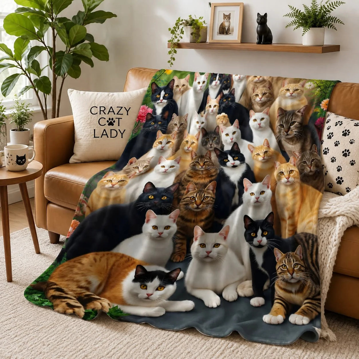 Printed Soft Cat Lover Gift Blanket Crafted From Polyester