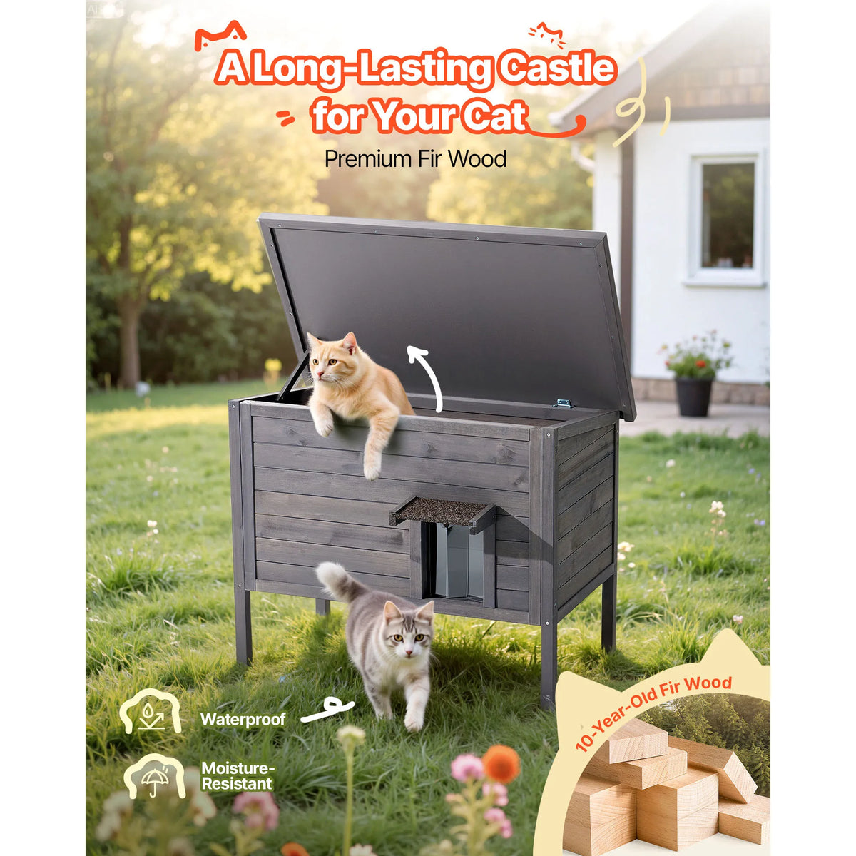 SucceBuy Heated Insulated Outdoor Cat House With Heating Pad