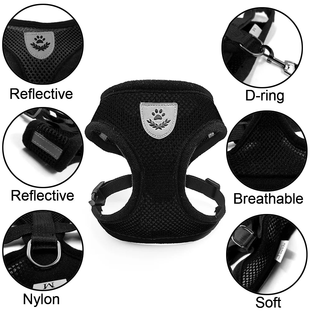 Adjustable Reflective Escape Proof Dog Cat Harness Leash Set Vest