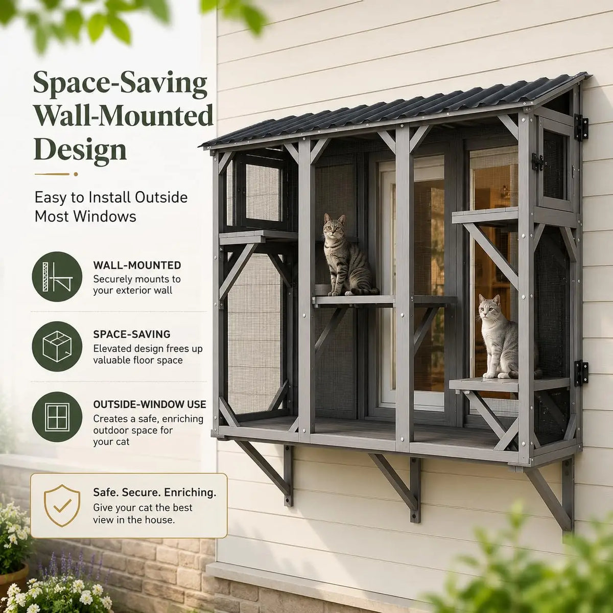 HiMISS Outdoor Catio Cat Enclosure With Weatherproof Steel Mesh