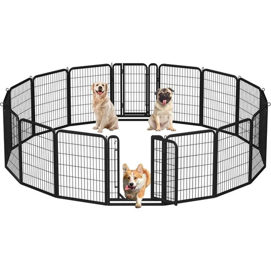32in 16-Panel Metal Dog Playpen ence or Indoor Yard RV Camping | Heavy-duty Rustproo e with Secure Door, Tool-ree Assembly, olda