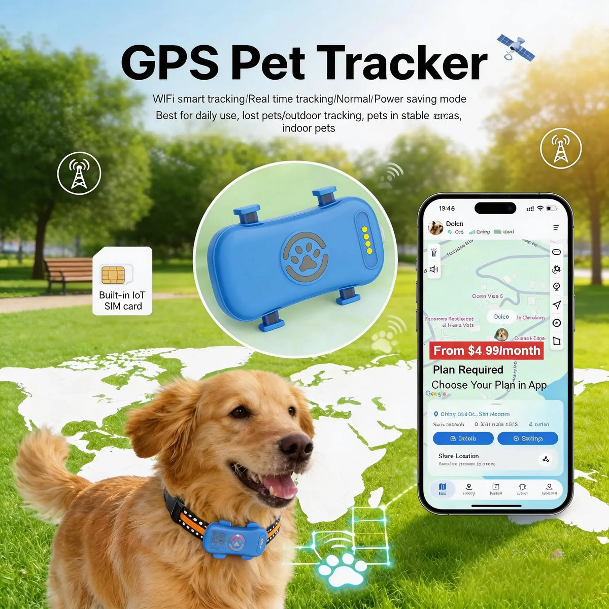 WANWAYTECH 4G GPS Pet Tracker With Real-Time Tracking And Waterproofing