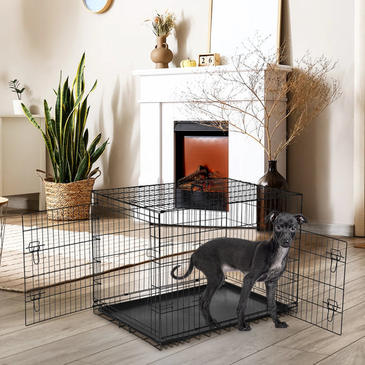 JHK Double Door Metal Wire Dog Kennel With Leakproof Tray
