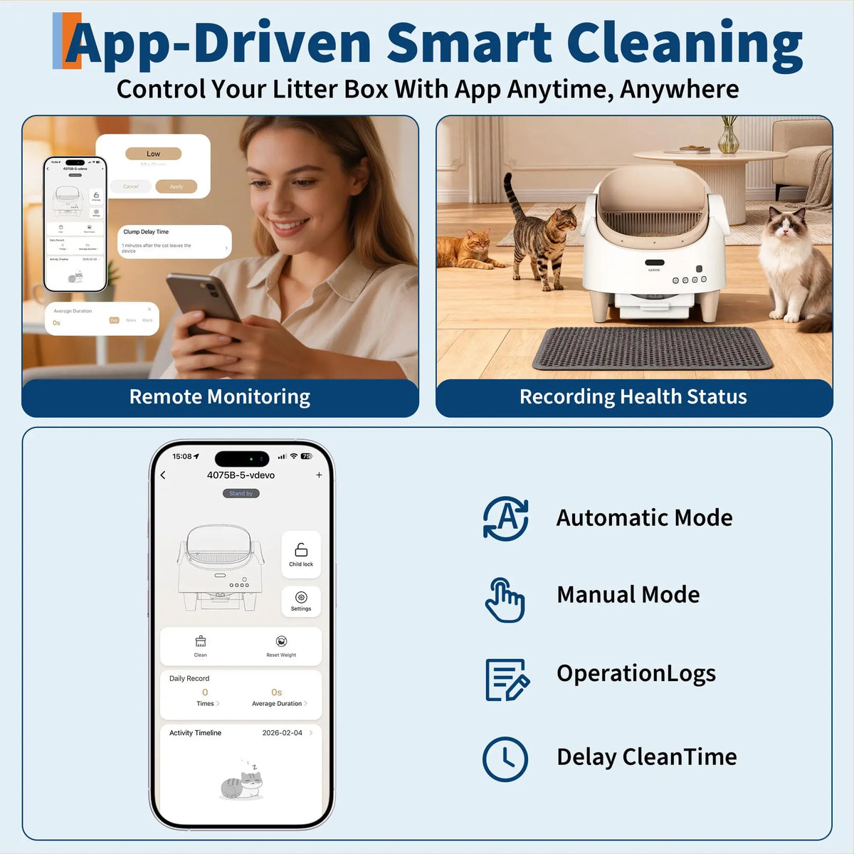 HiMISS Smart Open Top Self Cleaning Automatic Cat Litter Box