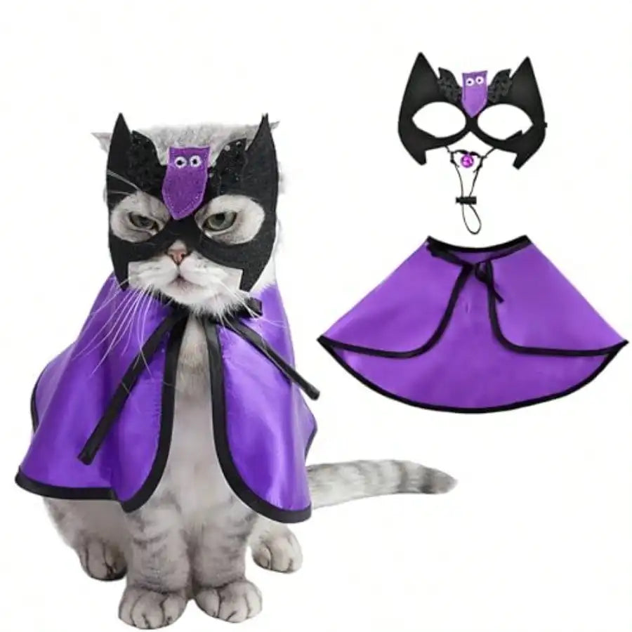 Halloween Vampire Cape and Bat Mask Costume for Pets