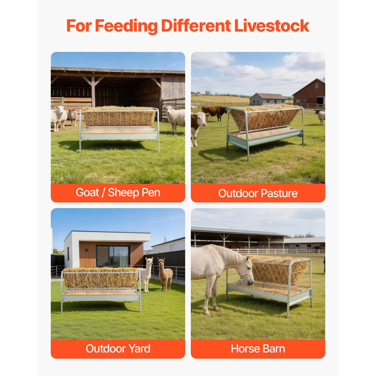SucceBuy Galvanized Steel Livestock Hay And Grain Feeding Station