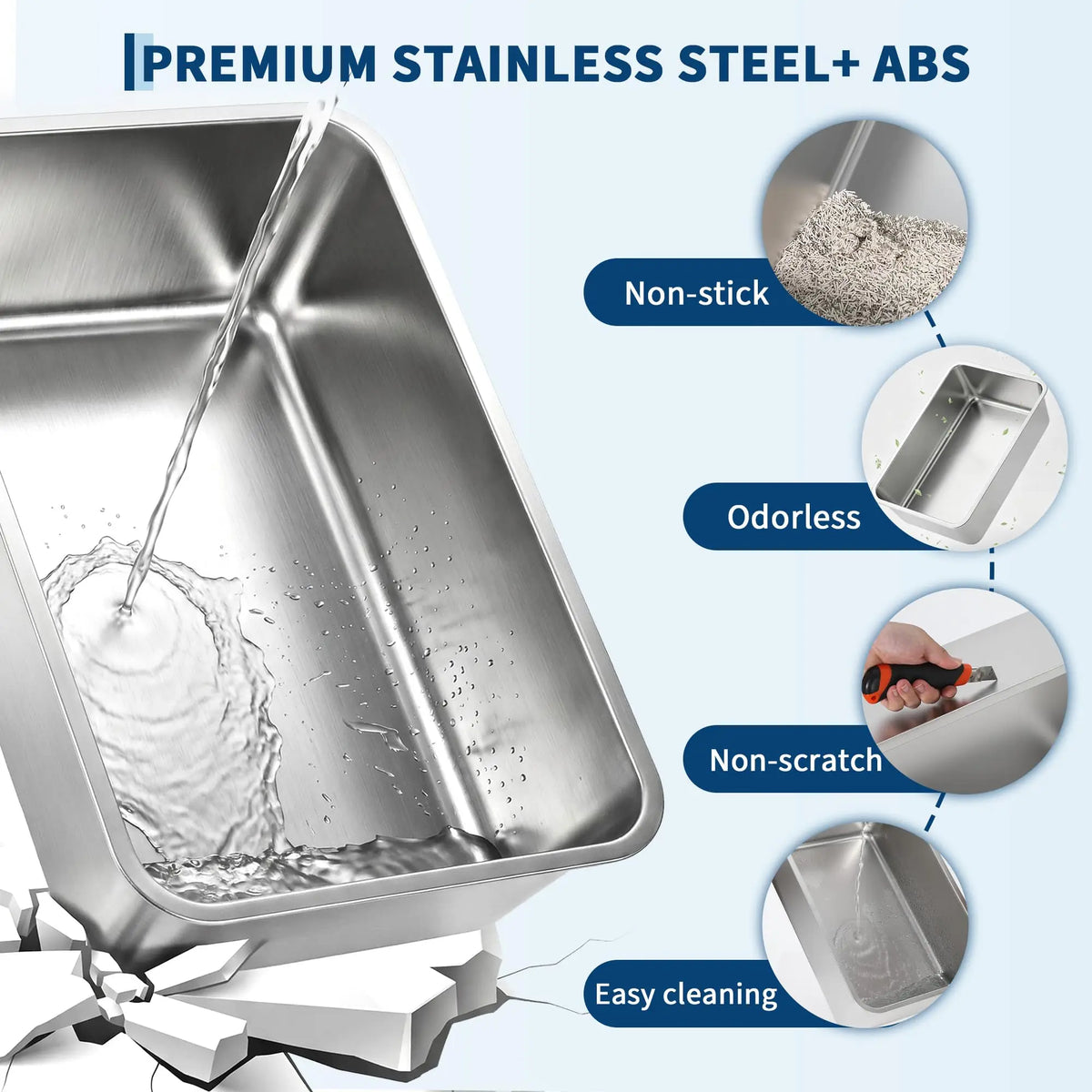 Studyset Enclosed Stainless Steel Litter Box with Lid Includes Scoop