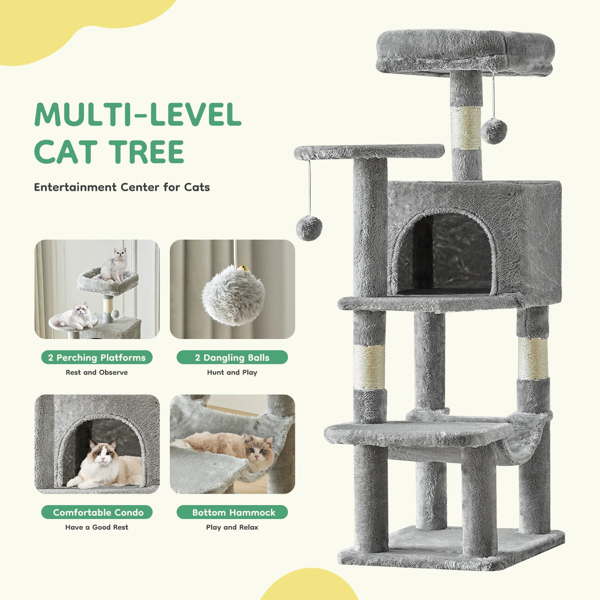 JHK Multi Level Cat Tree With Scratching Posts And Cozy House