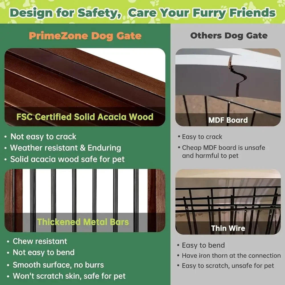 Expandable Acacia Wood Pet Gate With Door For Indoor Use