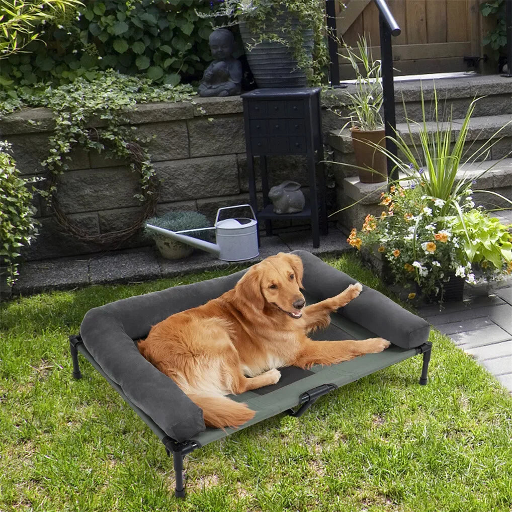 BINGOPAW Elevated Cooling Dog Bed With Detachable Plush Bolster