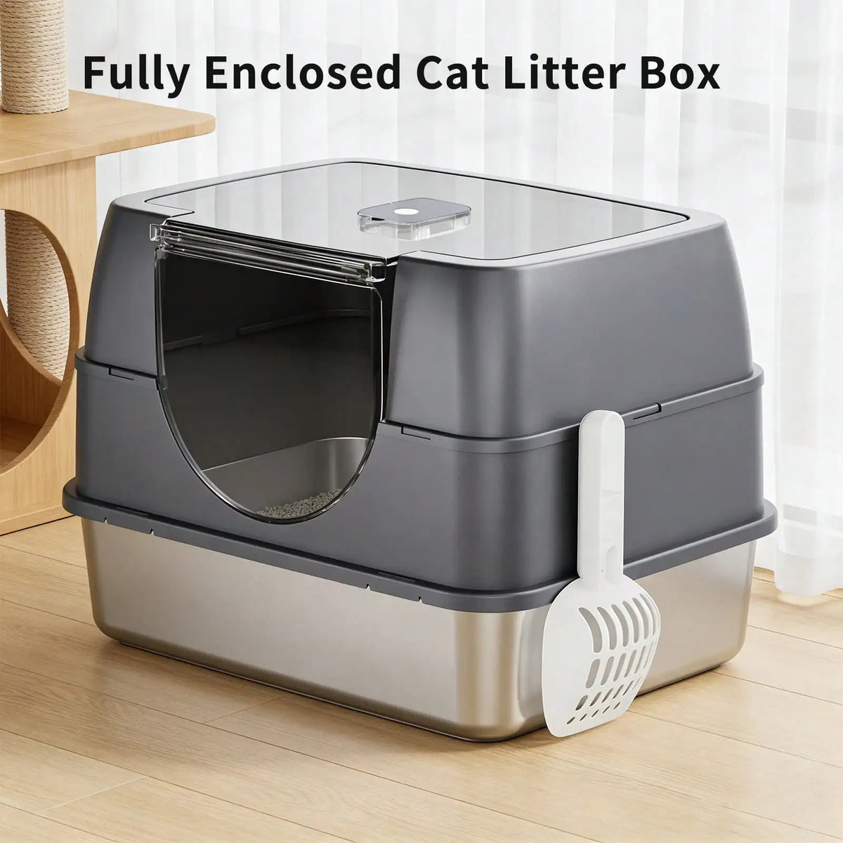 Enclosed Stainless Steel Cat Litter Box With Splash Proof Lid