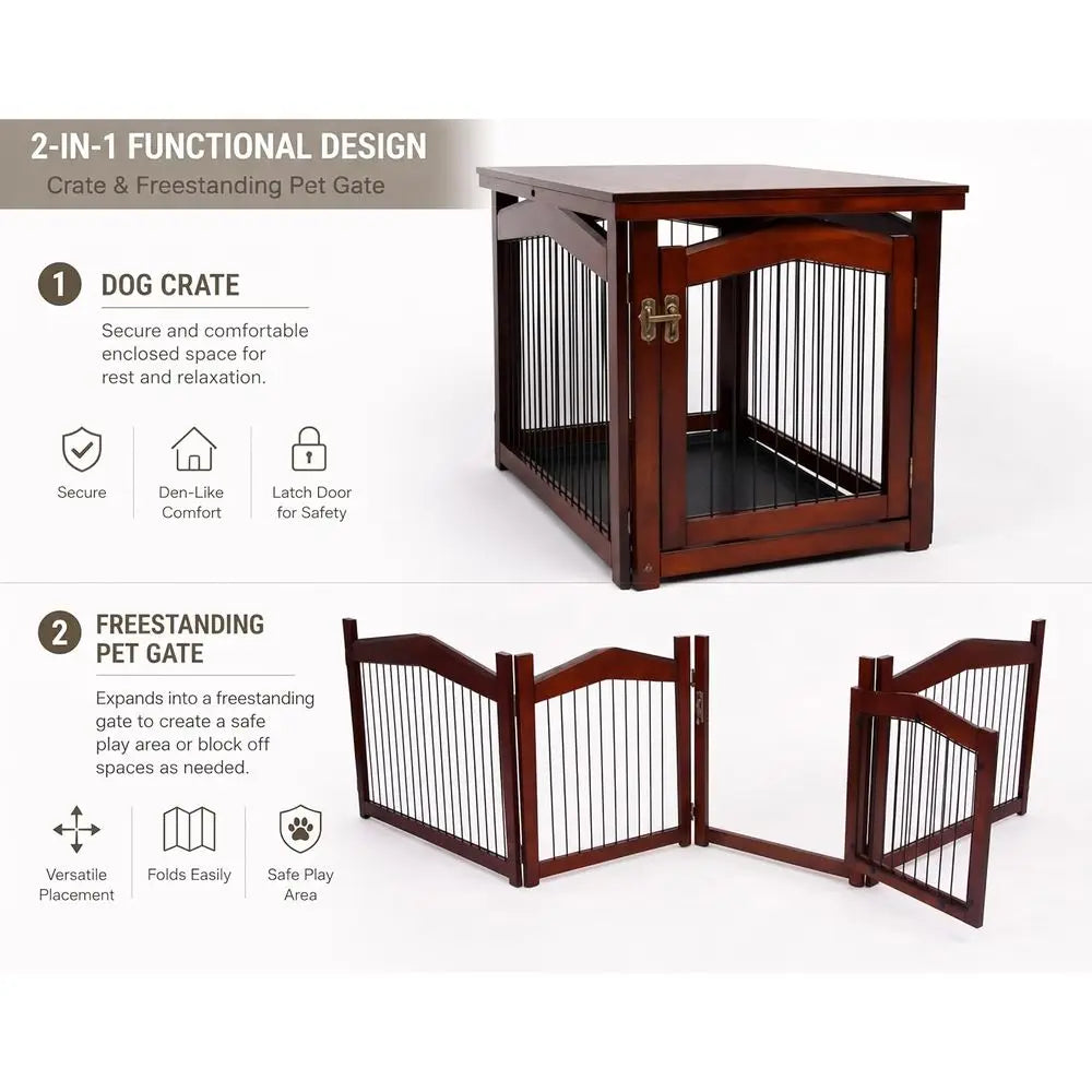 Convertible Wooden Pet Crate And Gate With Secure Design