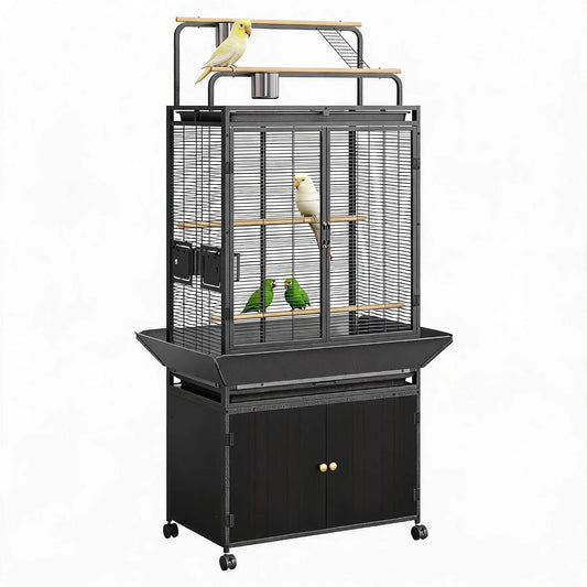 HiMISS Metal Bird Cage with Rolling Corner Stand and Playtop