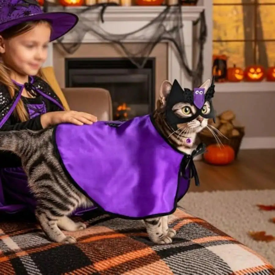 Halloween Vampire Cape and Bat Mask Costume for Pets