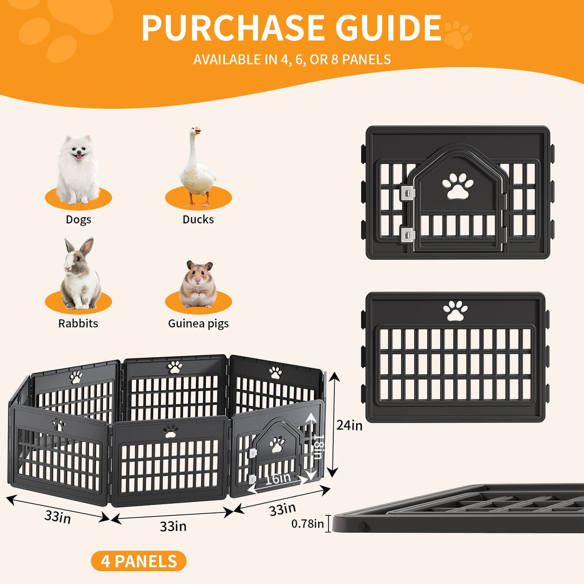 JHK Injection Molded Dog Playpen 4/6/8 Panel 24IN Expandable Durable Pet Fence for Medium Dogs Seamless Design Indoor Outdoor Folding Portable Puppy Playpen