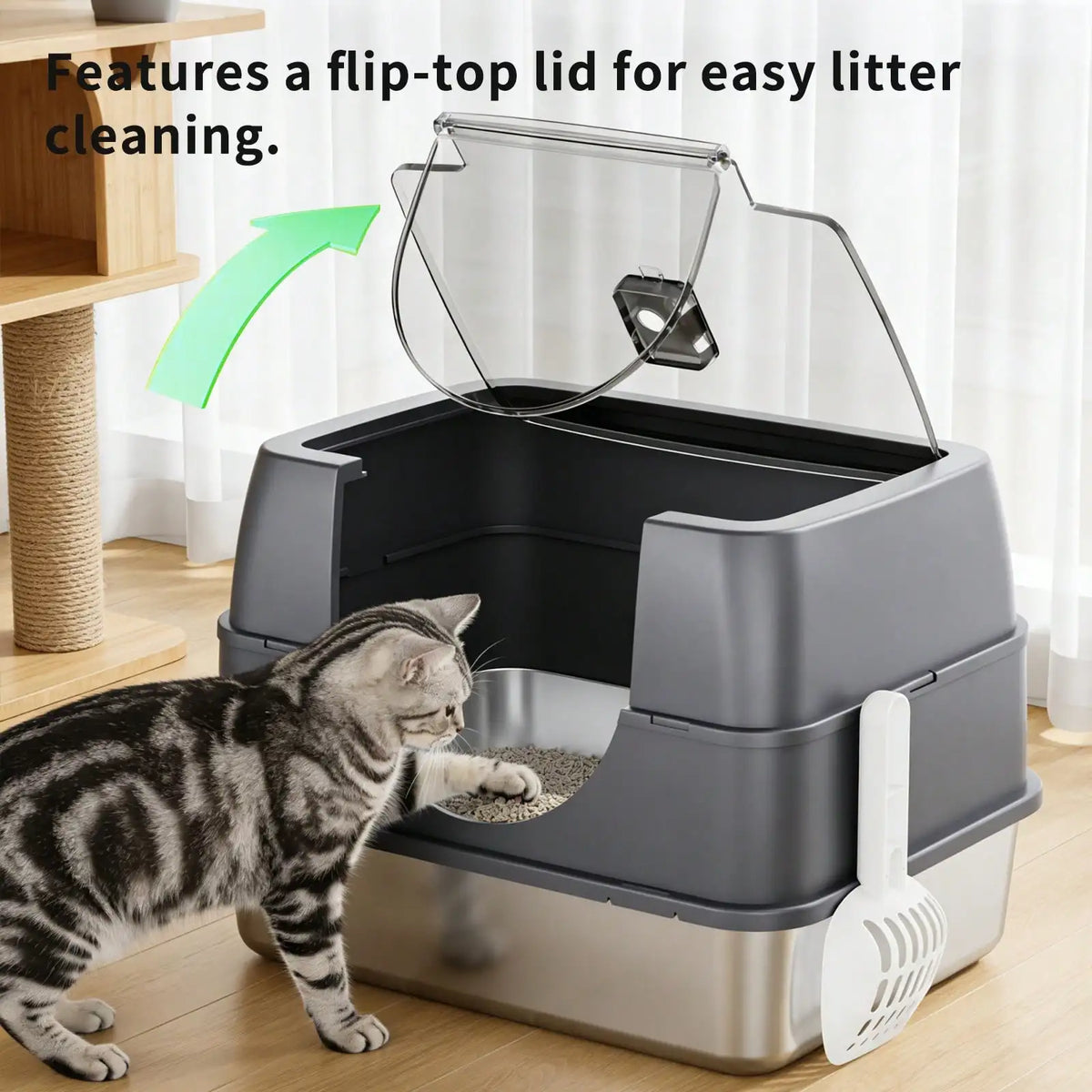 Enclosed Stainless Steel Cat Litter Box With Splash Proof Lid