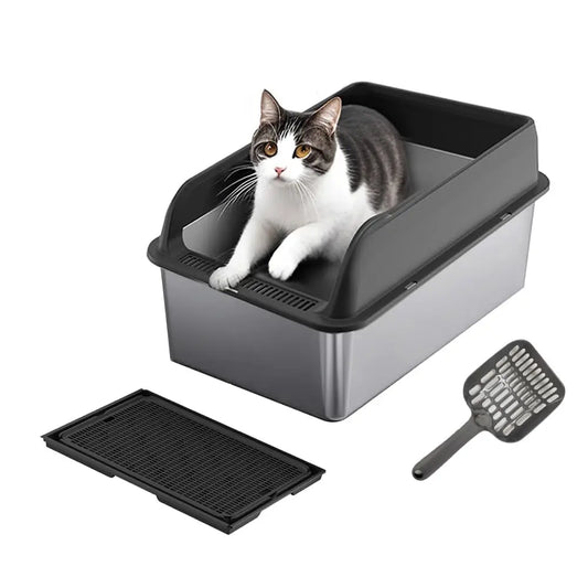Stainless Steel High Sided Cat Litter Box With Odor Control