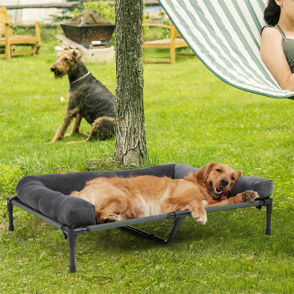 BINGOPAW Elevated Cooling Dog Bed With Detachable Plush Bolster