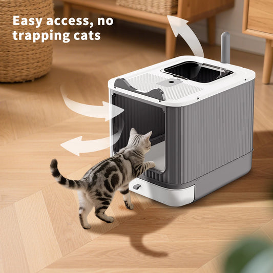 Enclosed Cat Litter Box With Odor Control And Easy Cleaning