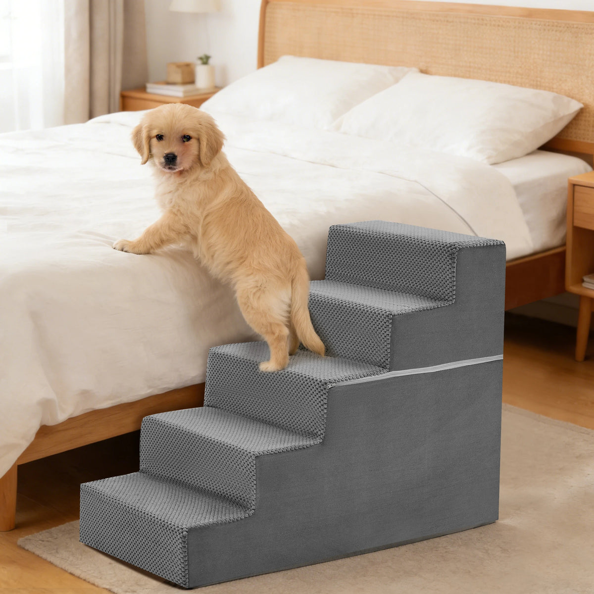 Indoor Foam Pet Stairs With Curved Step Design For Dogs