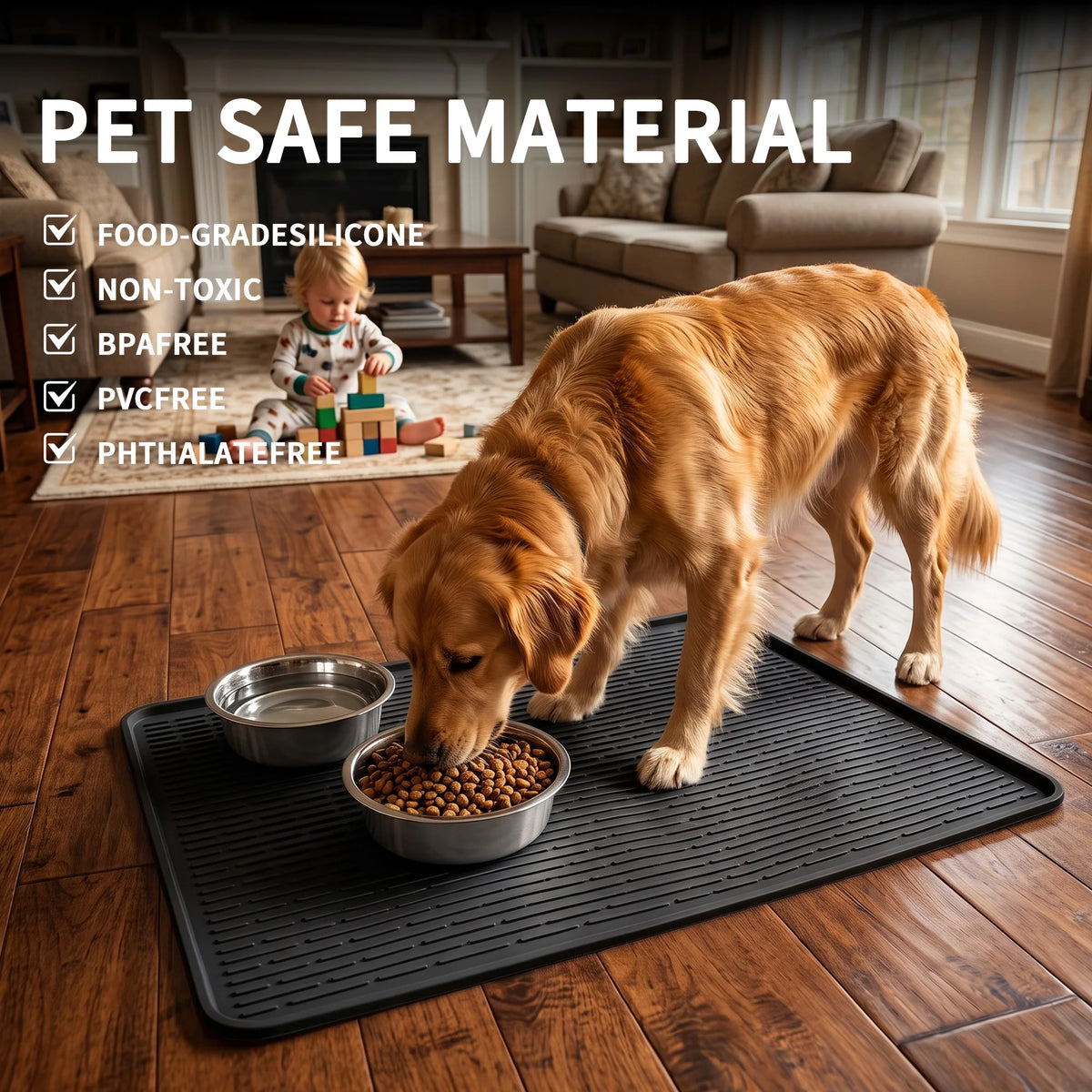 Silicone Cat Litter Mat, Non Slip Waterproof Kitty Litter Trapping Mat for Cat Litter Box, Easy Clean Pet Feeding Mat for Dogs Cats Rabbits