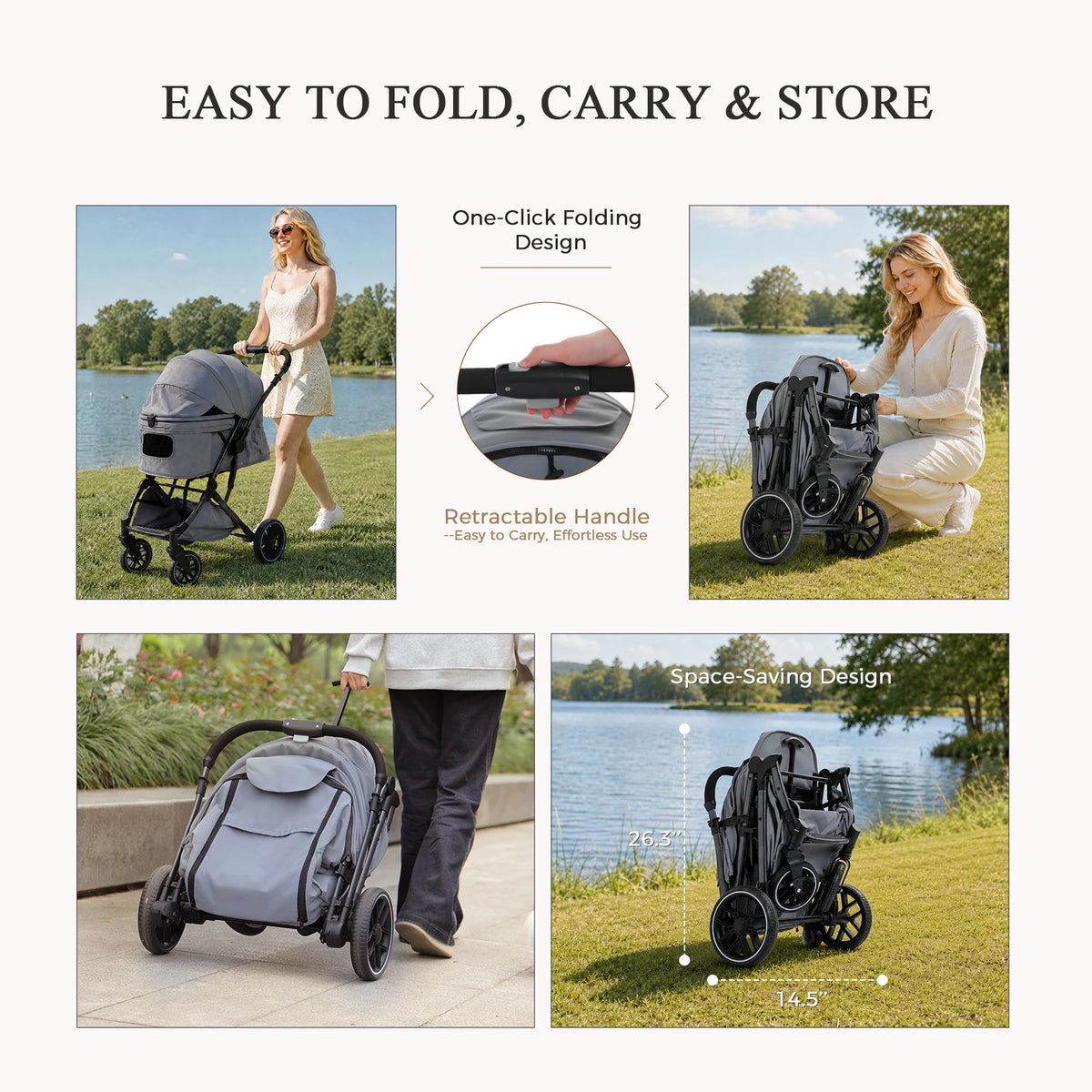 Pawz Road Foldable Pet Stroller With Basket And Cup Holder