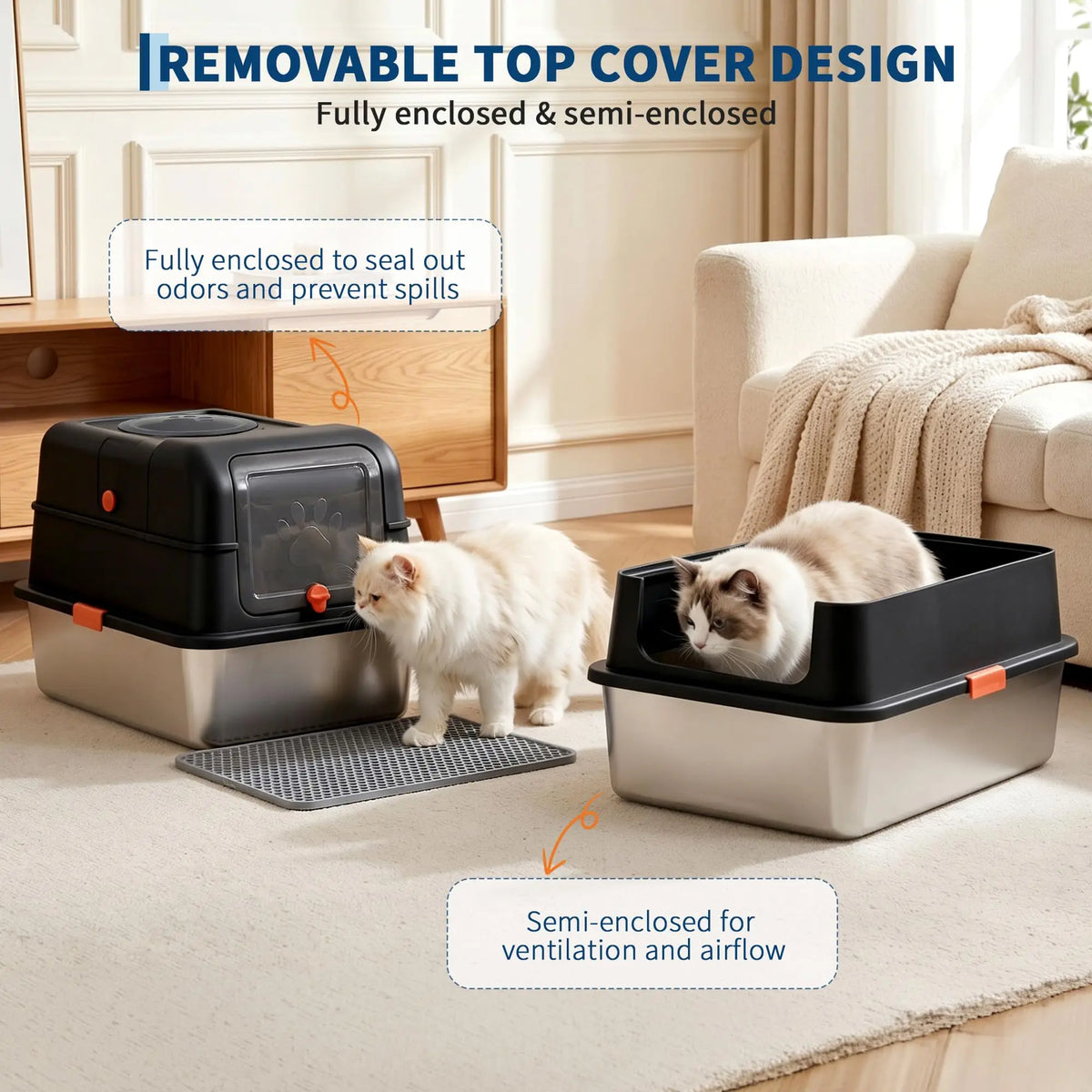 Studyset Enclosed Stainless Steel Litter Box with Lid Includes Scoop
