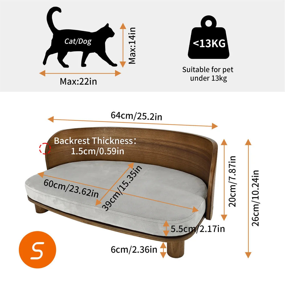 Borwart Eucalyptus Wood Elevated Pet Sofa Bed With Cushion