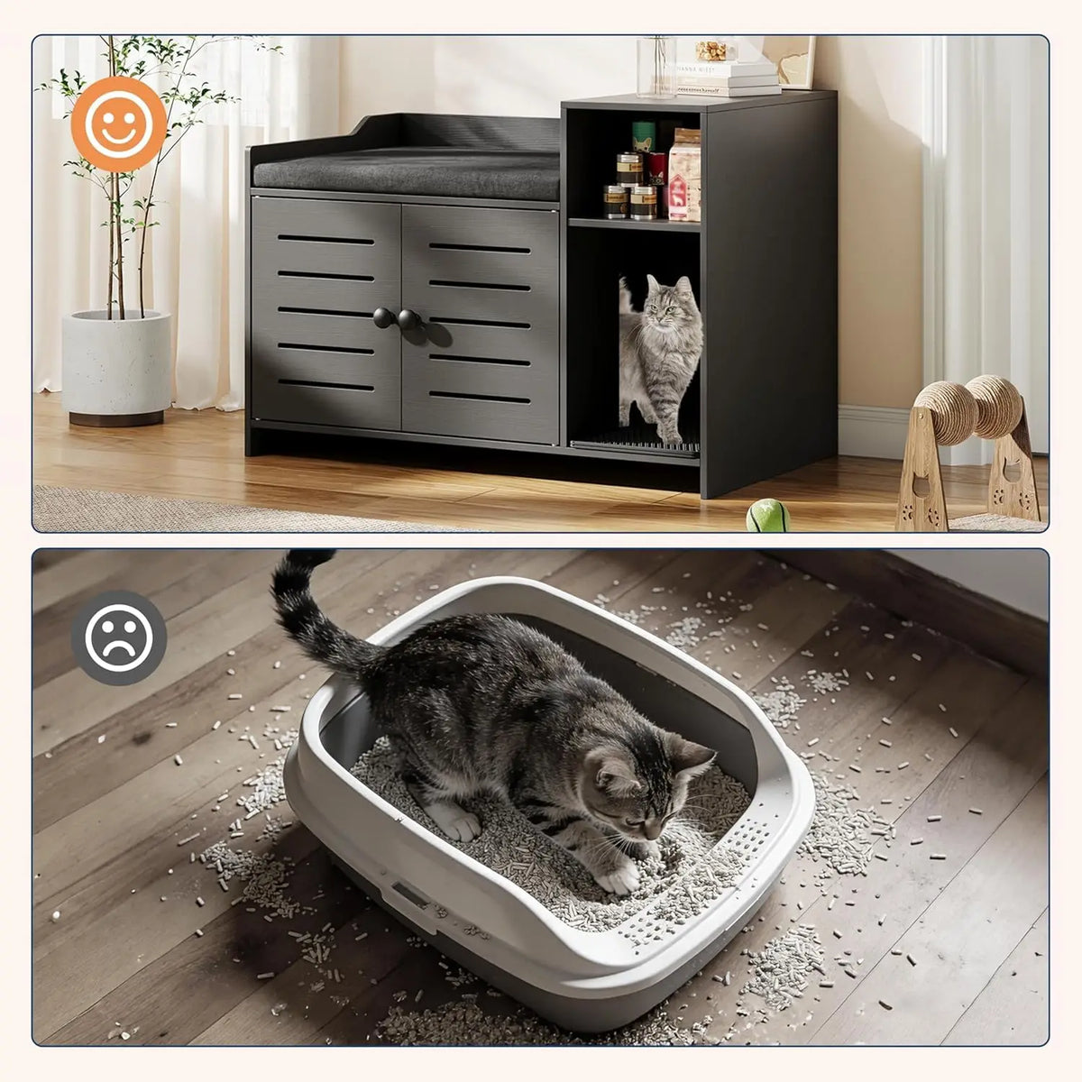 Farmhouse Cat Litter Box Enclosure With Scratch Pad Storage