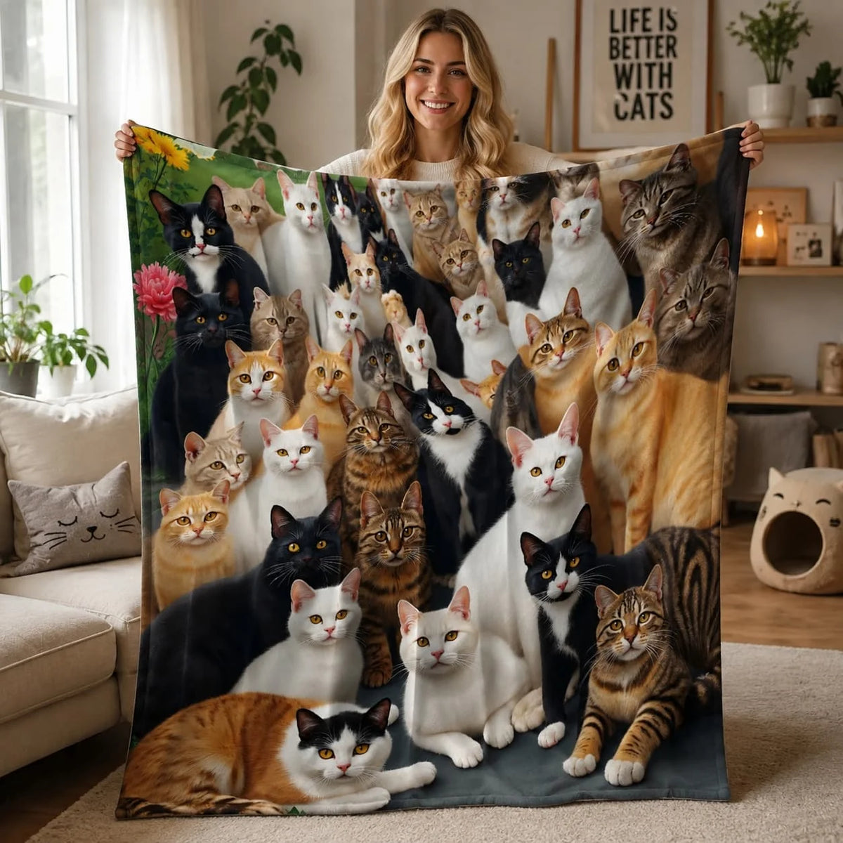 Printed Soft Cat Lover Gift Blanket Crafted From Polyester