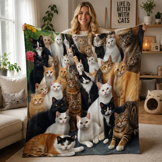 Printed Soft Cat Lover Gift Blanket Crafted From Polyester