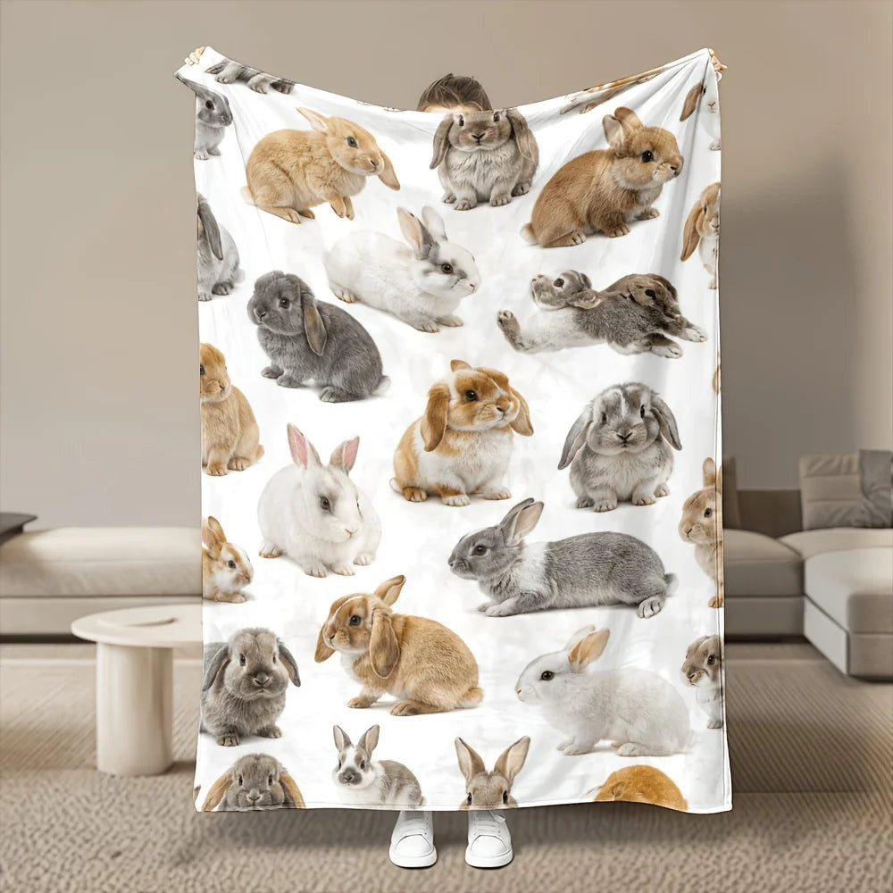 Cute Bunny Rabbit Flannel Blanket For Cozy Home And Office