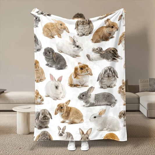 Cute Bunny Rabbit Flannel Blanket For Cozy Home And Office