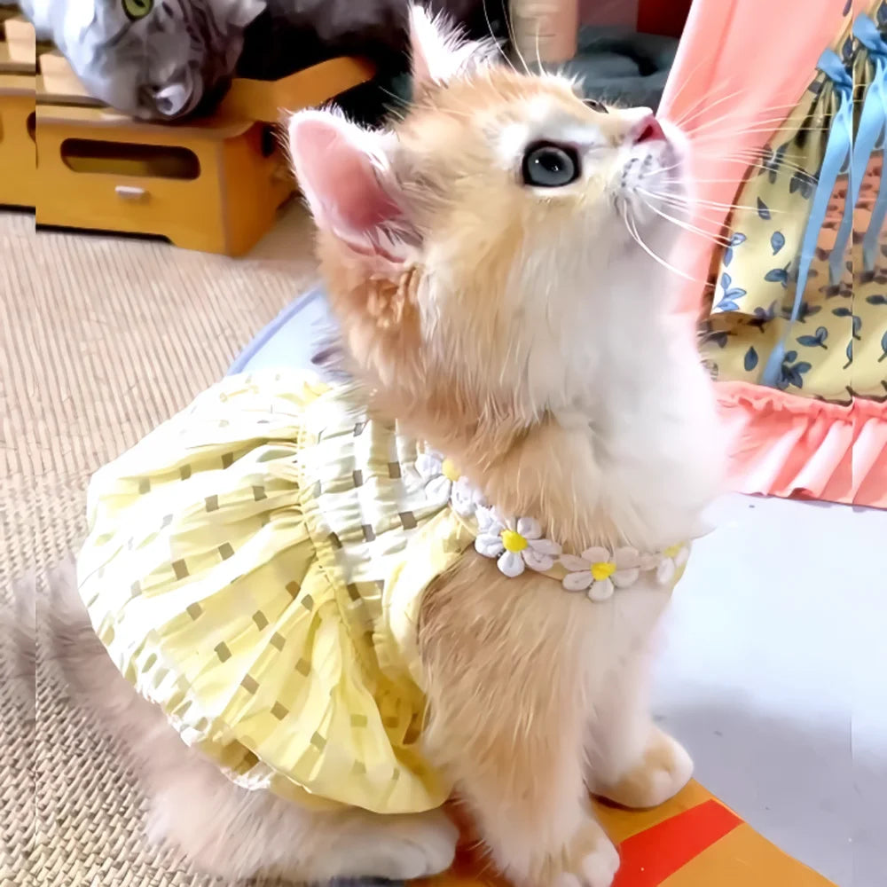 Breathable Floral Collar Pet Skirt For Small Dogs And Cats